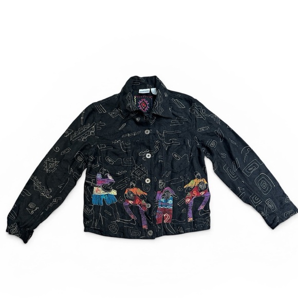 Chico’s Embroidered Boho Jacket Black Artistic Tribal Statement Piece size 0 - Picture 2 of 11